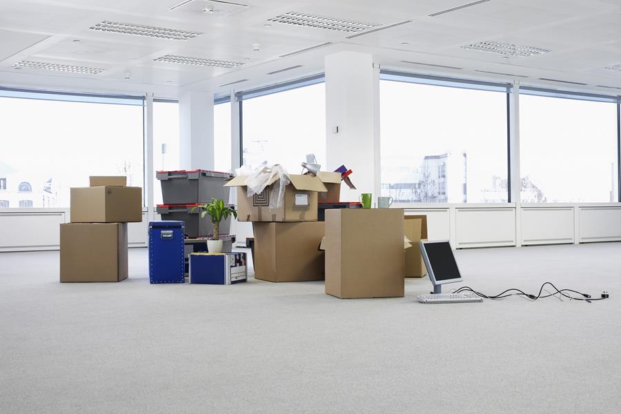 Office with moving boxes