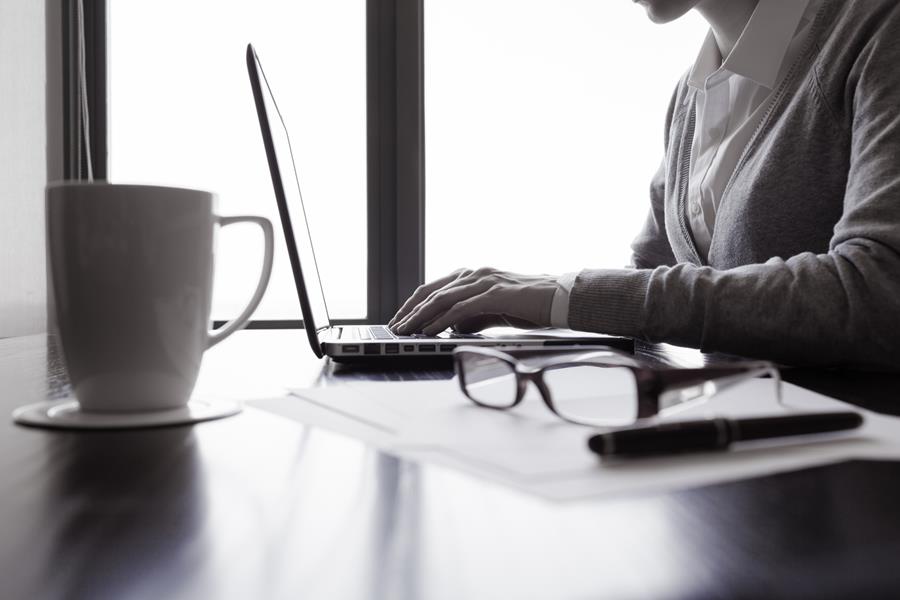 laptop, coffee and person